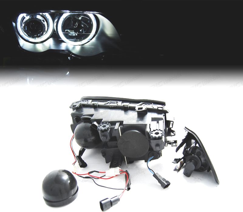FARÓIS BMW E46 BERLINA TOURING 98-01 ANGEL EYES CCFL PRETO H7 H7