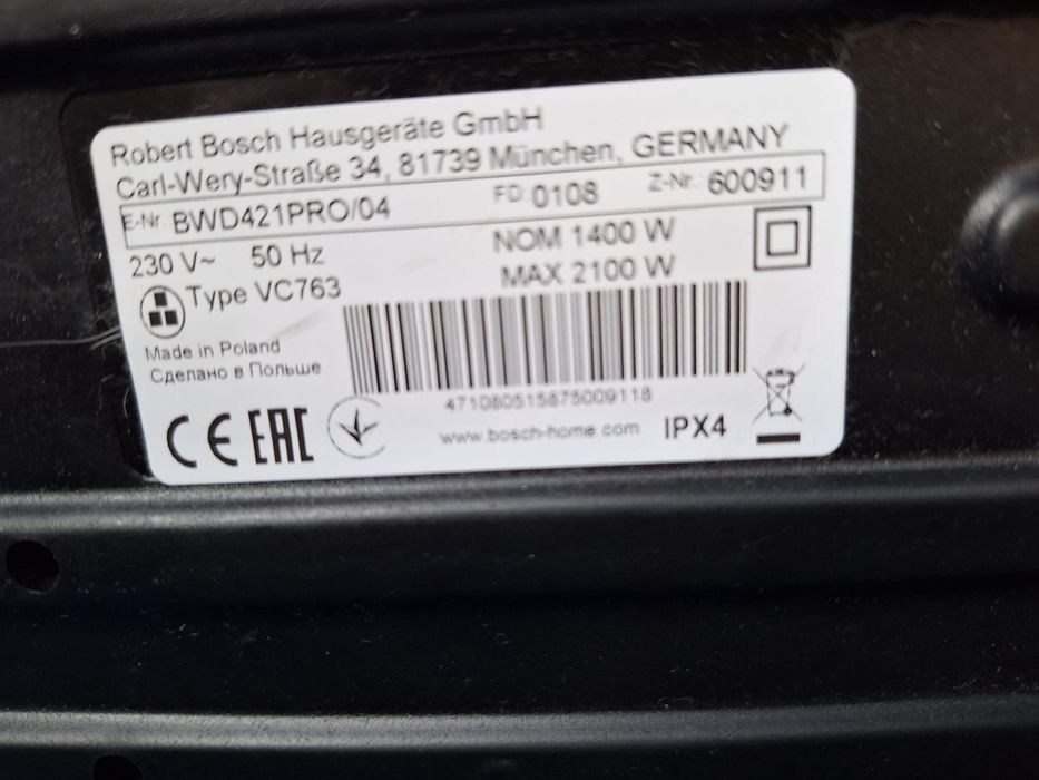 Odkurzacz Bosch 2100 W, model BWD421PRO/04