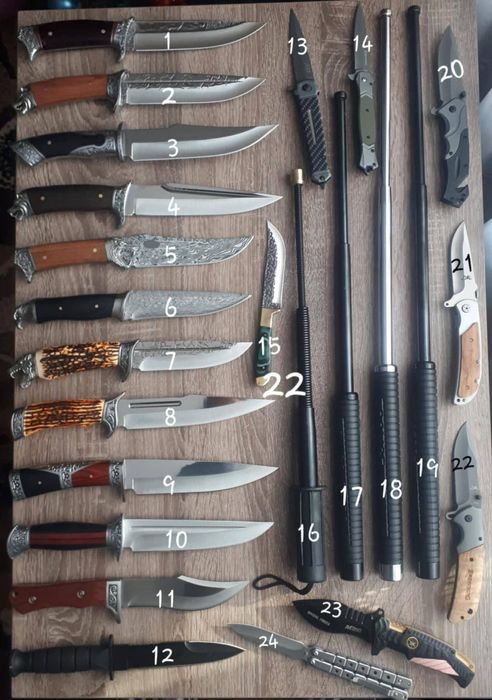 Ножи разные столовые, перочинные, для обвалки мяса, раскладные.