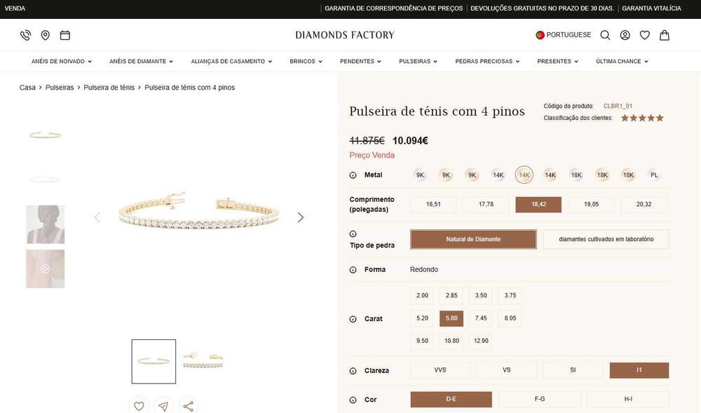 Pulseira ouro e diamantes naturais 6.13ct