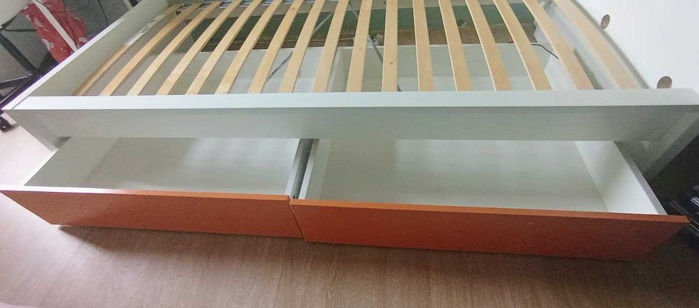 90x200 cm, Estrutura de cama MALM com Estrado de ripas LÖNSET e 2 Gavetões adaptados