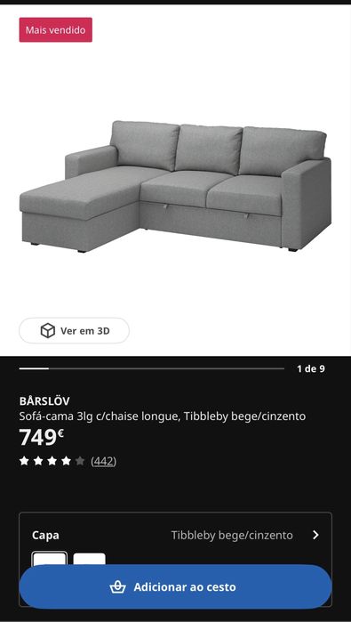 Sofá Cama com Chaise Longue – Como Novo!