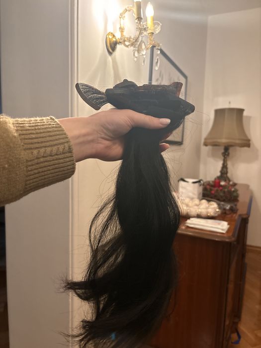 Włosy naturalne europejskie kolor bardzo ciemny brąz 89g 40cm