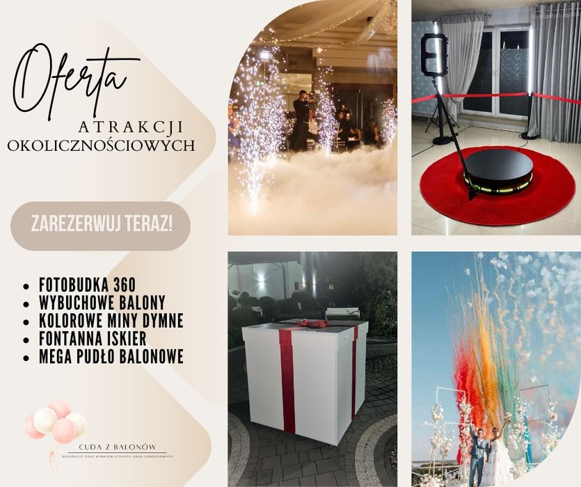 Fotobudka 360 | miny dymne | fontanna iskier | wybuchowe balony