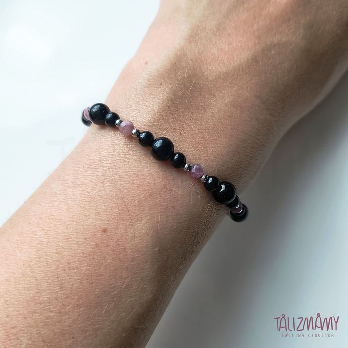 Bransoletka handmade kamienie naturalne onyks turmalin hematyt