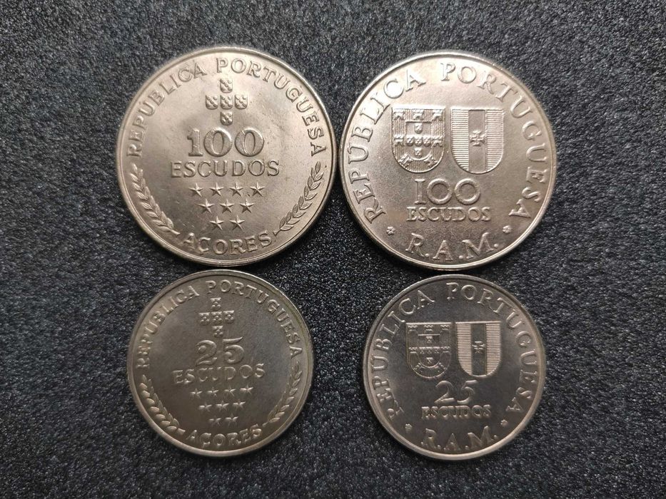 Conjunto de 4 moedas 100$ +25$ Açores + Madeira - Comemorativas