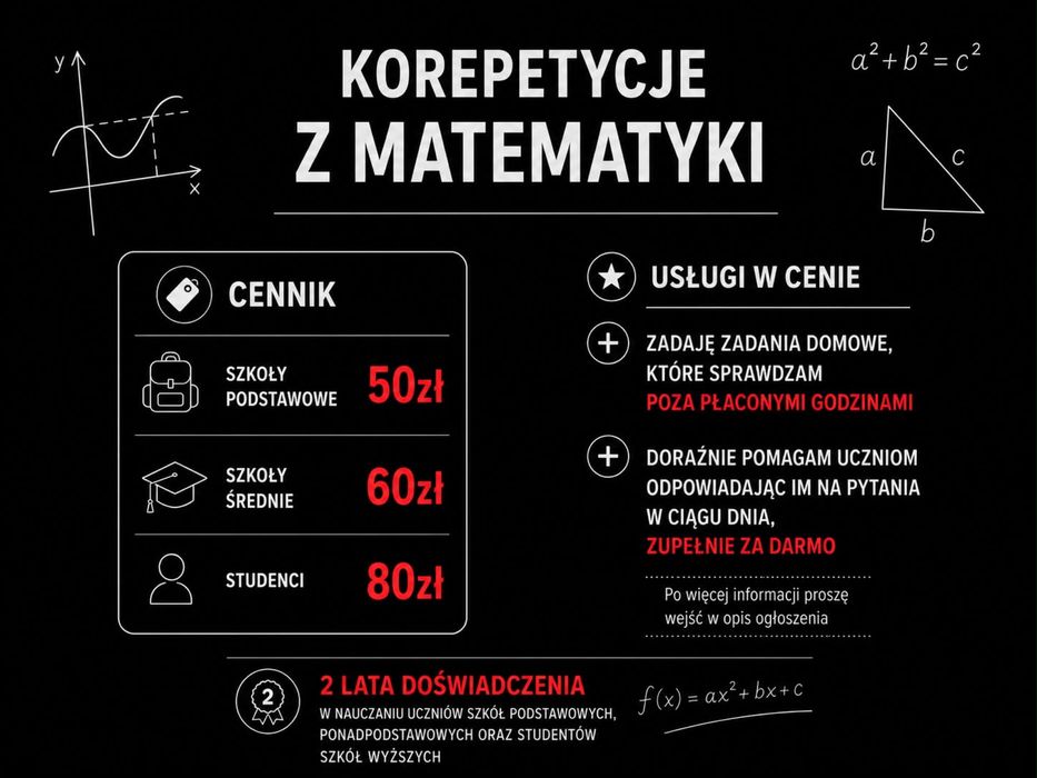 INDYWIDUALNE korepetycje z matematyki (On-line lub stacjonarnie w pobliżu Gniezna)