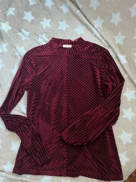 Bluzka vintage bordo koszulka długa na długi rękaw z długim rękawem bordowa w paski