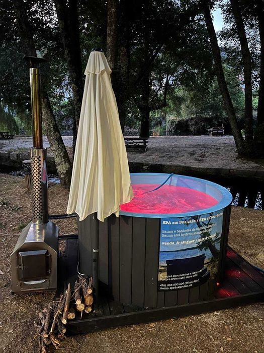 banheira de hidromassagem e jacuzzi com forno a lenha externo