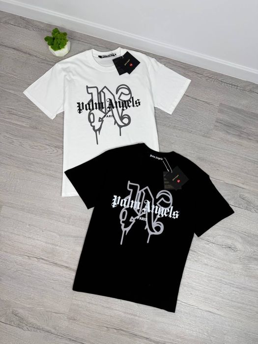 Футболка Palm Angels чорна/біла з принтом (стильна streetwear) Футболка Palm Angels чорна | Чоловіча/Жіноча |Футболка Пальм