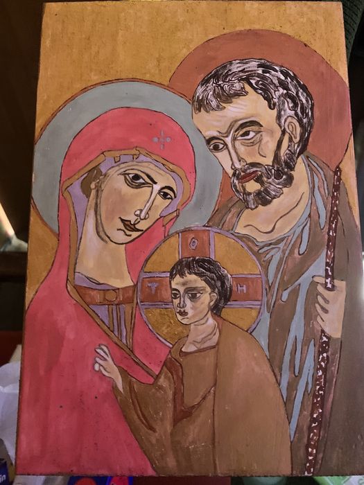 Ikona Religijna obraz na desce Maryja Jezus