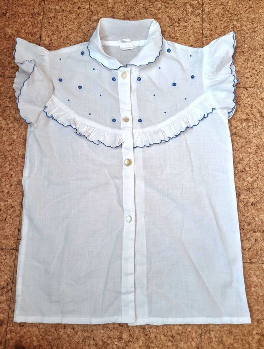 Zé-Zi White Short-Sleeve Shirt with Blue Details, 3 Years Old