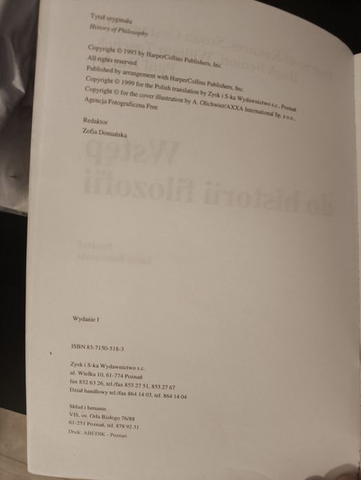 Książka Wstęp do historii filozofii Scott-Kakure i in.