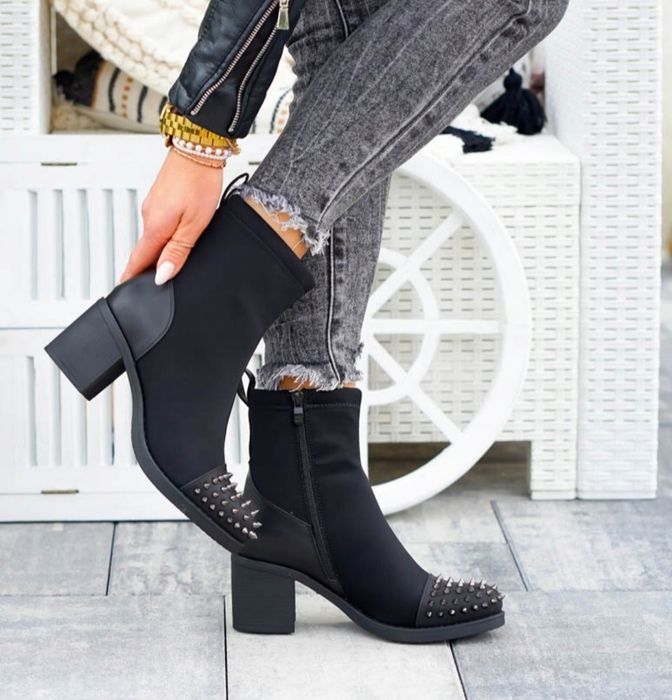 36 37 38 botki 39 40 41 workery z dżetami kolcami na obcasie słupku