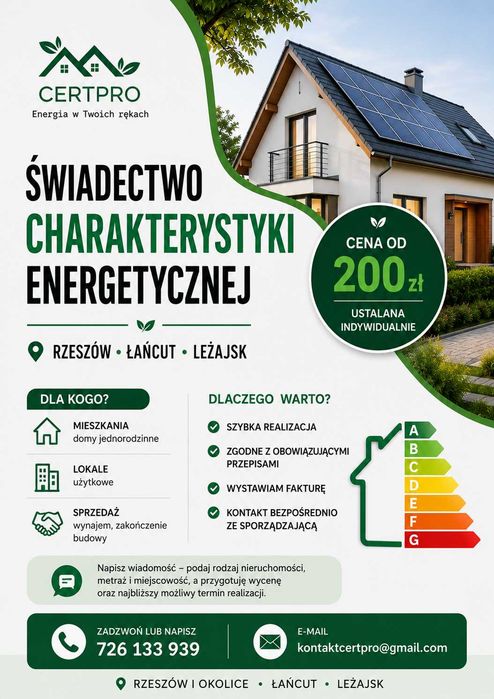 Świadectwa charakterystyki energetycznej Rzeszów | Łańcut | Leżajsk