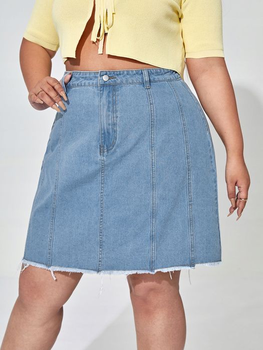 Spódnica Jeansowa Mini Z Surowym Wykończeniem Wysoki Stan Shein 4Xl 48