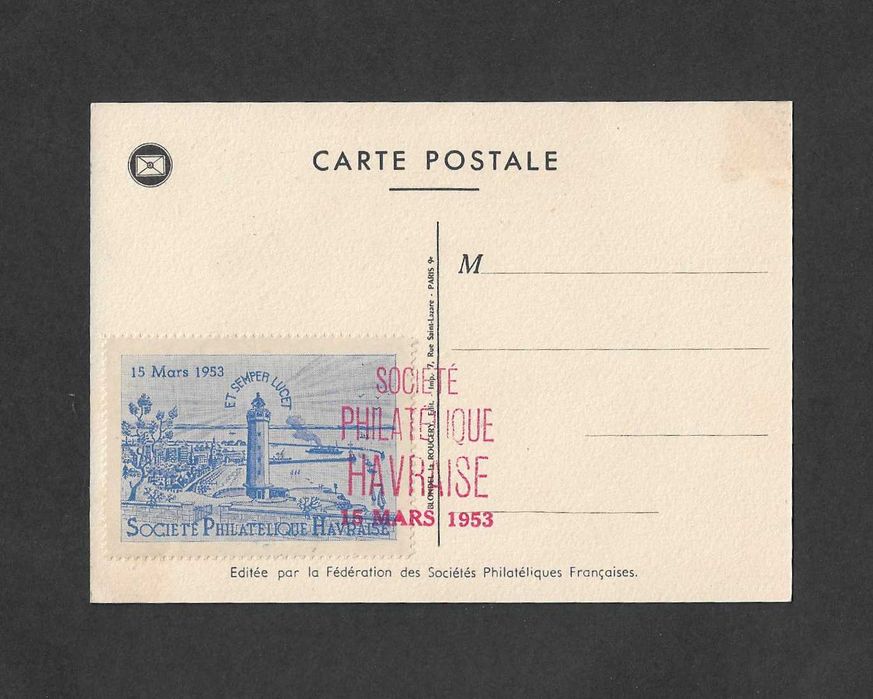 Bilhete Postal. França 1953