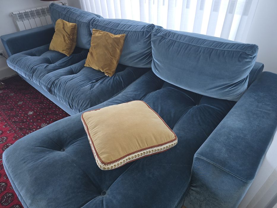Sofá de Canto com Chaise Longue Azul Petróleo (310x170 cm)
