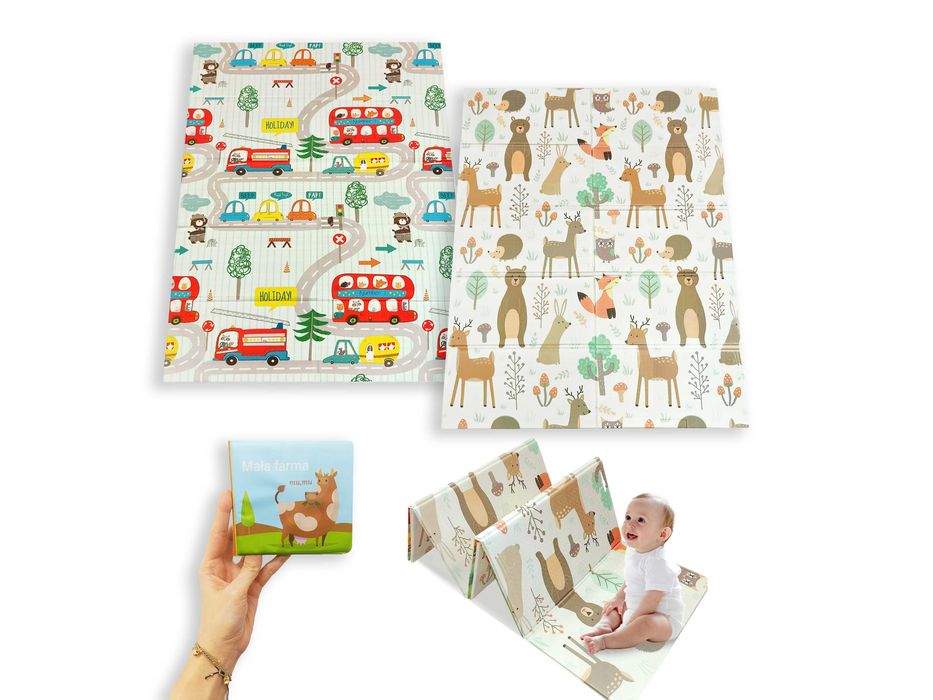 Miękka mata piankowa duża dwustronna dla dzieci +Książeczka Mała farma