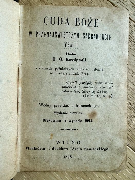 Cuda Boże w Przenajświętszym Sakramencie. Wilno 1898