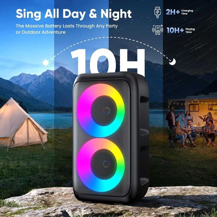 Maszyna do karaoke T-08, 2 mikrofony w zestawie, Bluetooth, LED, Impreza