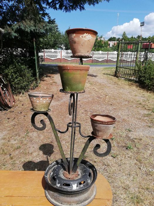 kwietnik metalowy PRL stojak na kwiaty unikat