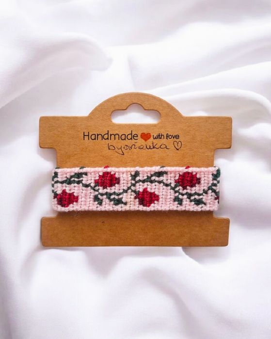 Handmade bransoletka z muliny – Róże | Gruba, różowa | Ręcznie robiona