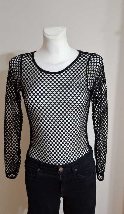 Czarne siateczkowe body eleganckie, kobiece, nowe