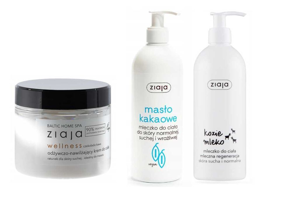 ZESTAW ZIAJA 2xbalsam do ciała Kozie Mleko+Masło Kakaowe+krem do ciała