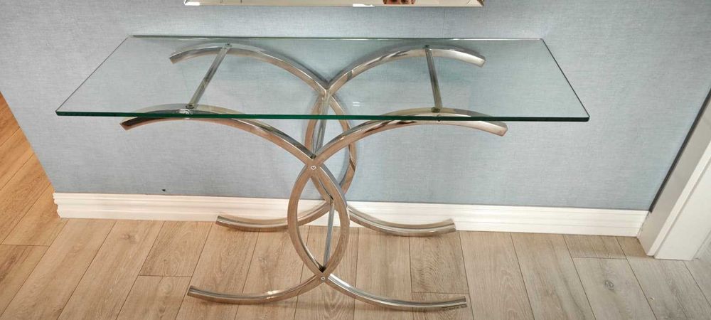 Konsola glamour Chica Rose Silver – szkło i metal, 128x40x79 cm