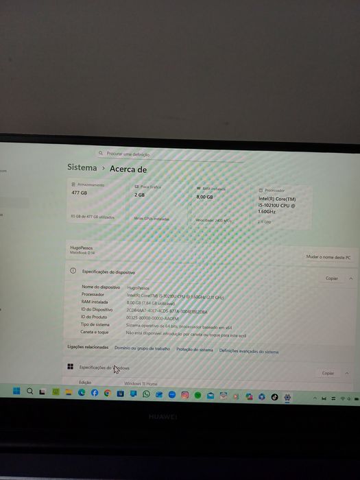 Notebook Huawei D14 imaculado