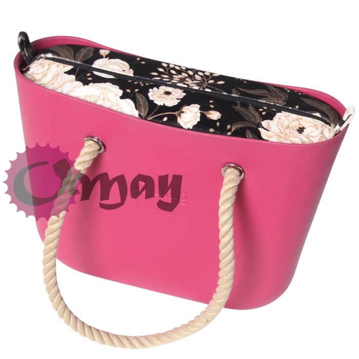 organizer OBAG STANDARD welur czarny kwiaty beżowe 2 kieszenie OMAY