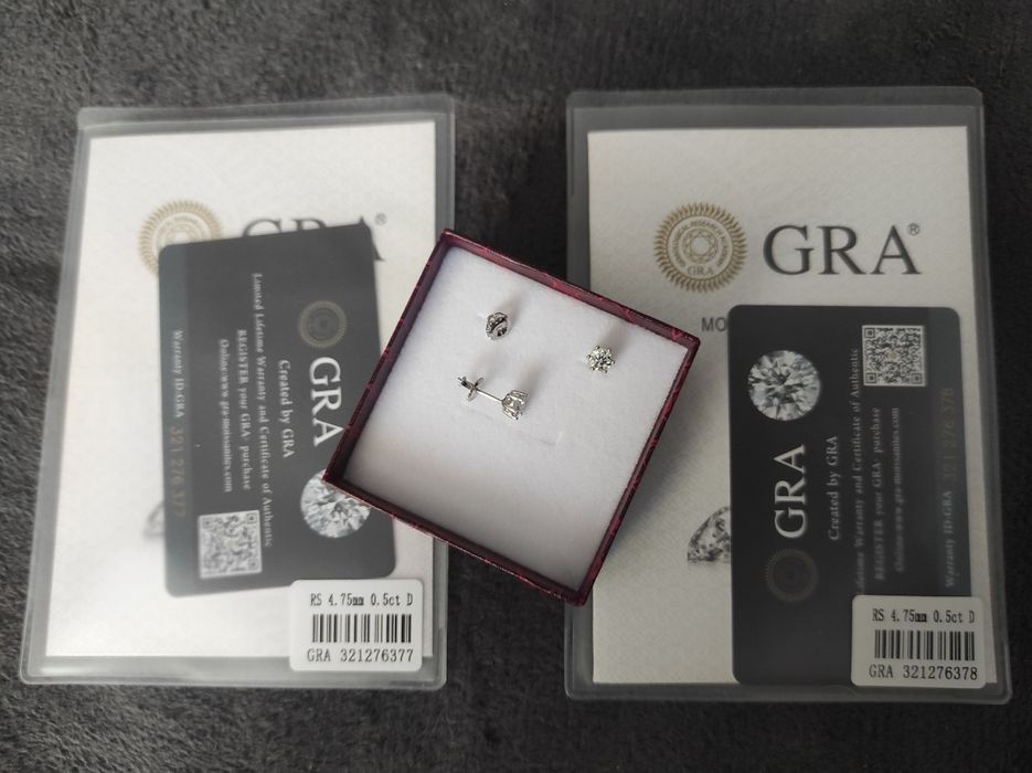 Nowe kolczyki z moissnitem z certyfikatem GRA