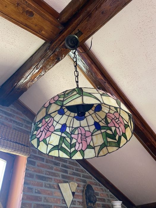 Lampa witrazowa zyrandol Tiffany plus 2 kinkiety handmade