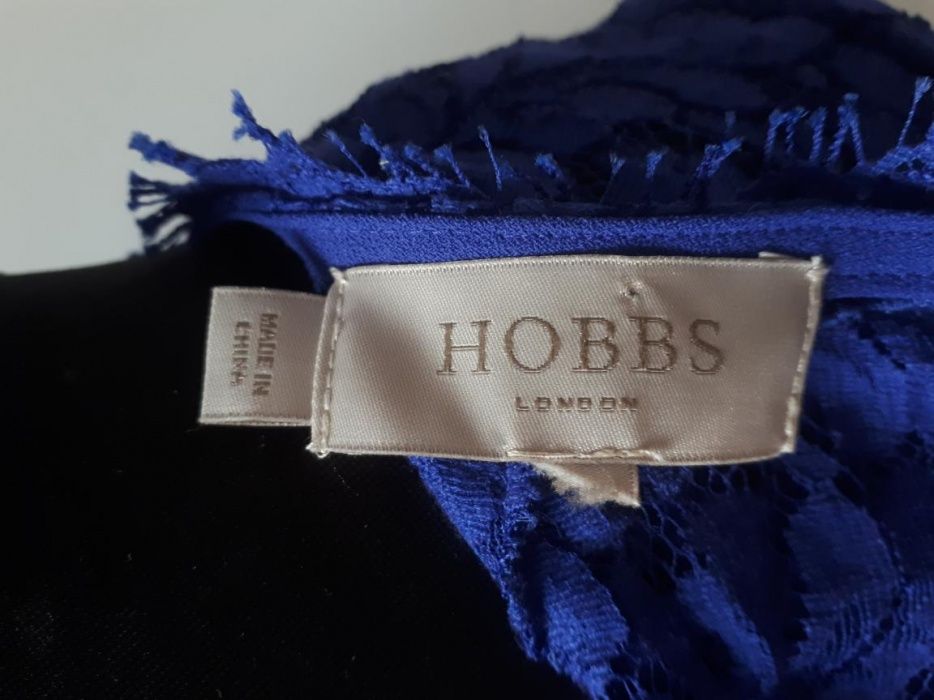 Nowa kobaltowa koronkowa sukienka midi Hobbs 42 klasyczna ołówkowa