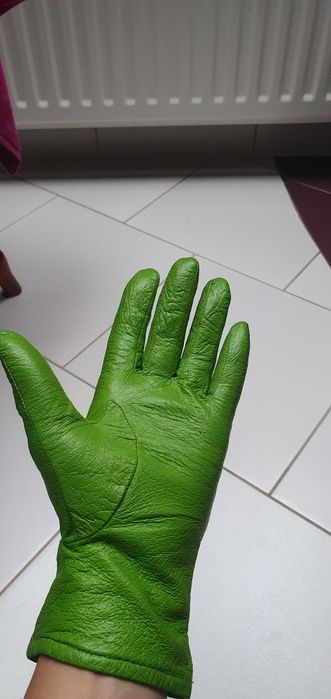 Rękawiczki skórzane damskie zielone 6,5