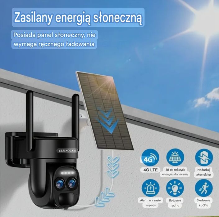 Kamera Solarna 2 obiektywy 8MP na kartę SIM 4G Obrotowa IP66