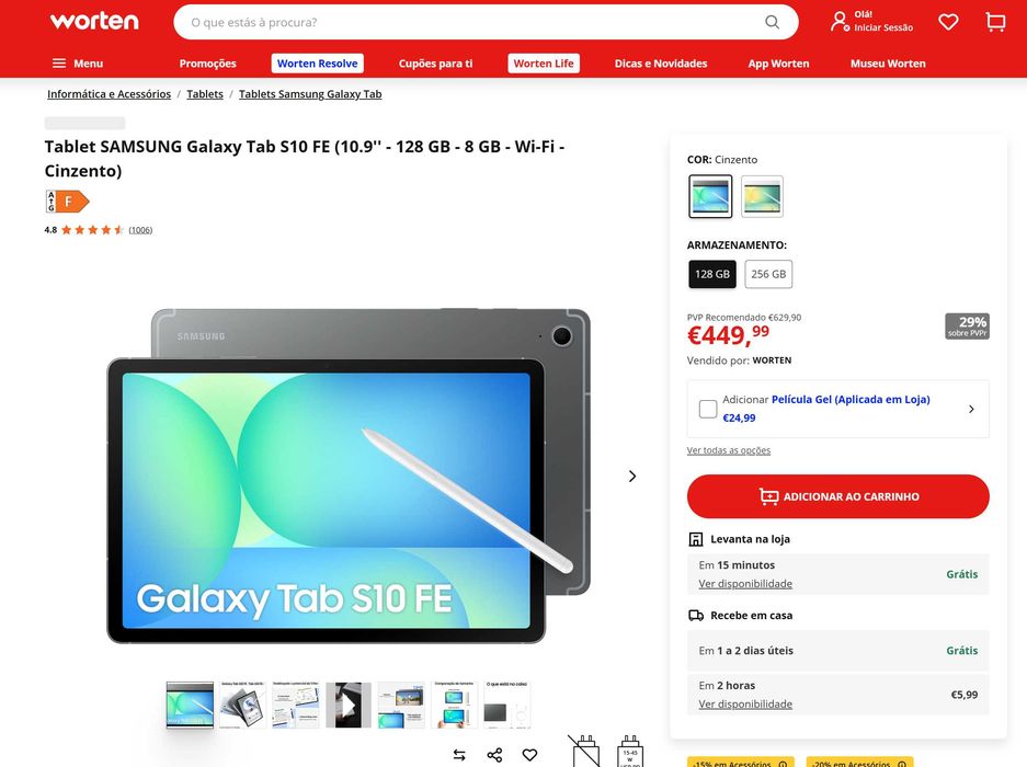 tablet samsung galaxy tab S10 FE 128GB wifi + extras - novo