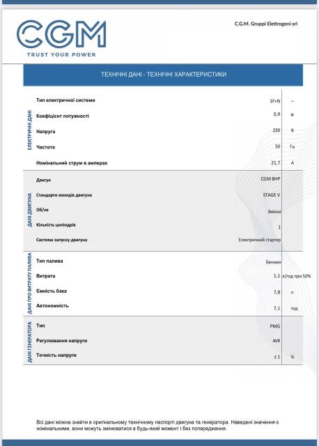 Генератор бензиновый инверторный 4 кВА, однофазный, 230В