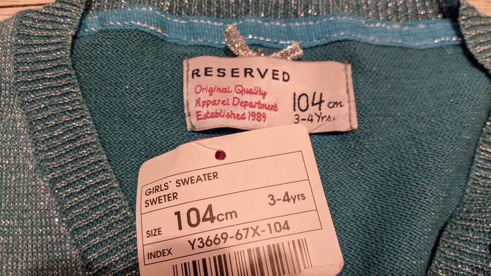 NOWY Reserved sweterek dziewczęcy r. 104