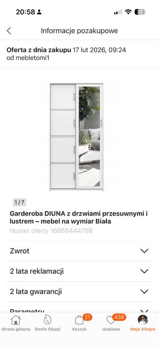 Nowa pojemna szafa z lustrem