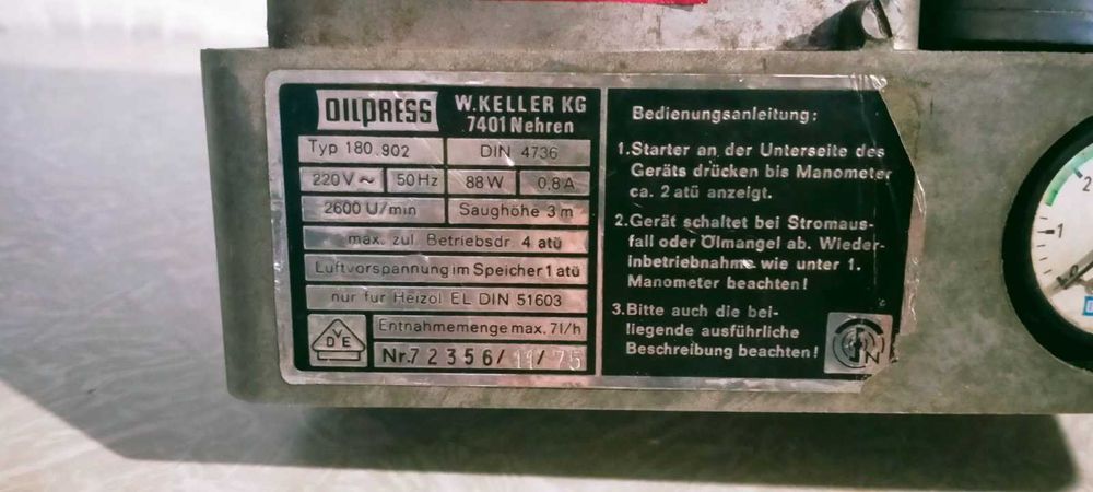 Циркуляционный масляный насос OILPRESS W.KELLER KG 7401 Nehren