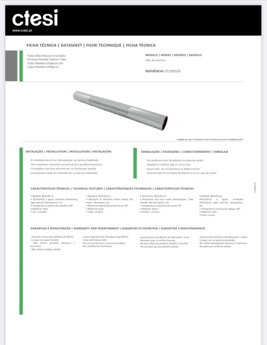 Conjunto de 4 Tubos Flexíveis Ctesi para Sifão