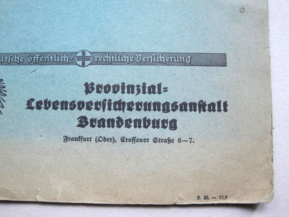 Aktówka niemieckiego towarzystwa ubezpieczeń- Frankfurt (Oder) do 1945