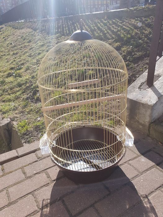 Klatka dla ptaków, papug złoto czarna z wyposażeniem 40x40x70cm Nowa!!