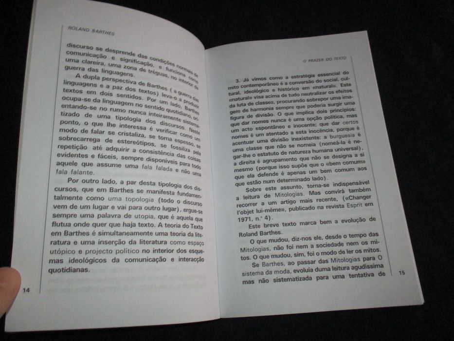 Livro O Prazer do Texto Roland Barthes Edições 70