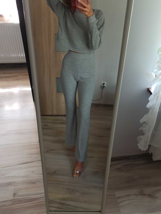 Dres damski  dzwony bluza kaptur szary wygodny