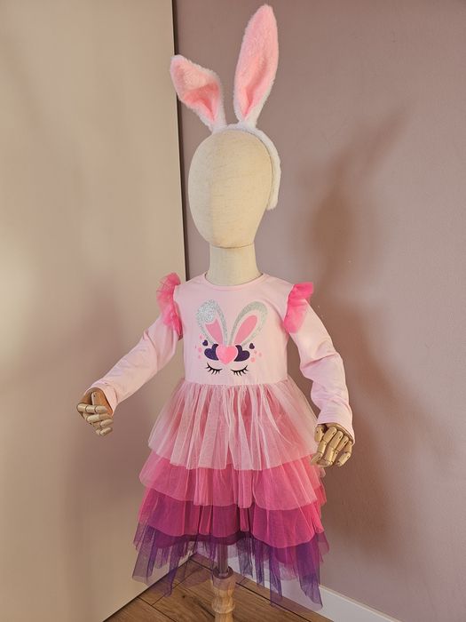 Дитяча пишна святкова рожева фіолетова сукня з кроликом на 4 5 6 7  8р