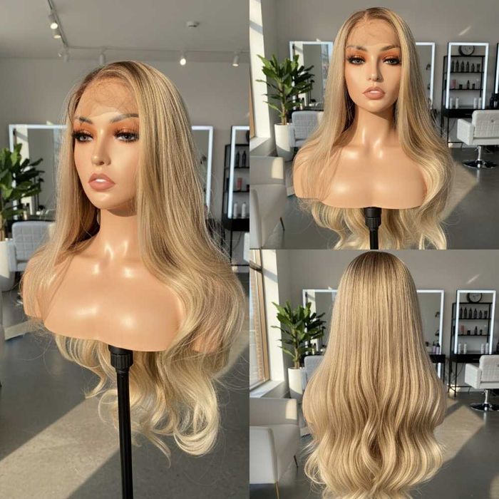 Długa Falowana Blond Peruka Na Koronkowej Siateczce Lace Front Wig