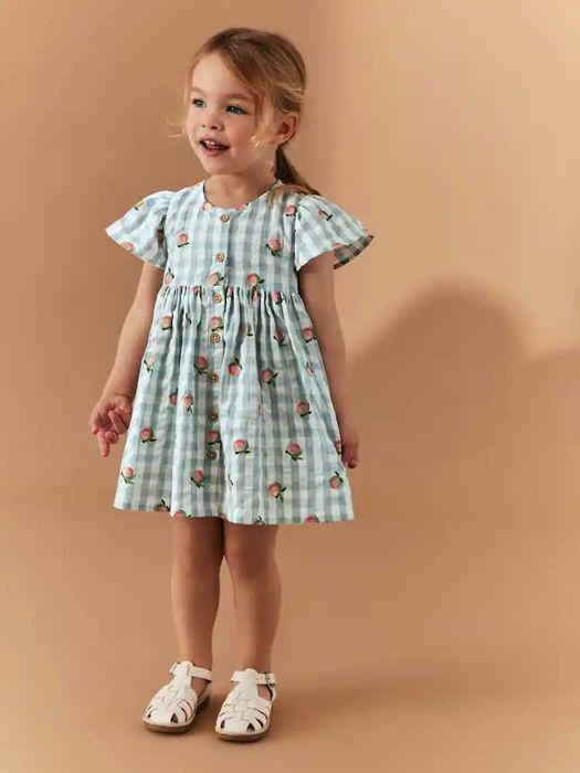 Сукня Next у клітинку з персиками, 12-18 міс, 86 см